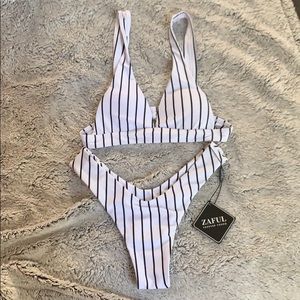 White & black striped bikini!!